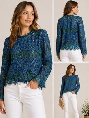 The Korner Multicolor Lace Long Sleeve Blouse Size S